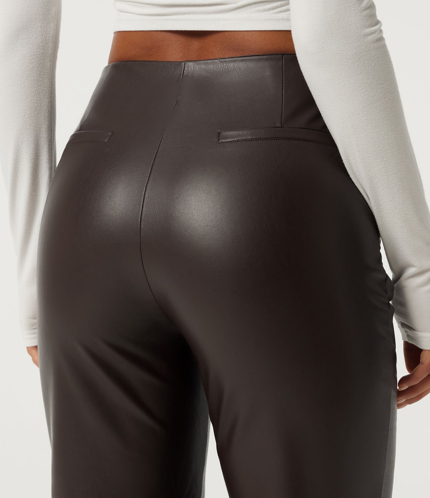 High Waisted Stretchy PU Fleece Casual Bootcut Pants with Pockets High Waisted Stretchy PU Fleece Casual Bootcut Pants with Pockets