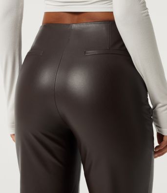 High Waisted Stretchy PU Fleece Casual Bootcut Pants with Pockets High Waisted Stretchy PU Fleece Casual Bootcut Pants with Pockets