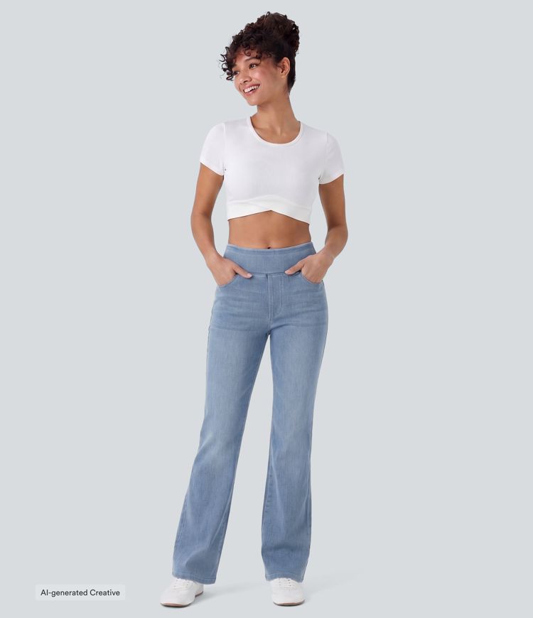 Halara Flex™ High Waisted Pockets Washed Casual Bootcut Jeans Halara Flex™ High Waisted Pockets Washed Casual Bootcut Jeans