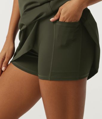 Square Neck A-Line Split Hem Yoga Mini Dress with Built-In Bra and Shorts for DD-F Cups - Easy Peezy Edition Square Neck A-Line Split Hem Yoga Mini Dress with Built-In Bra and Shorts for DD-F Cups - Easy Peezy Edition