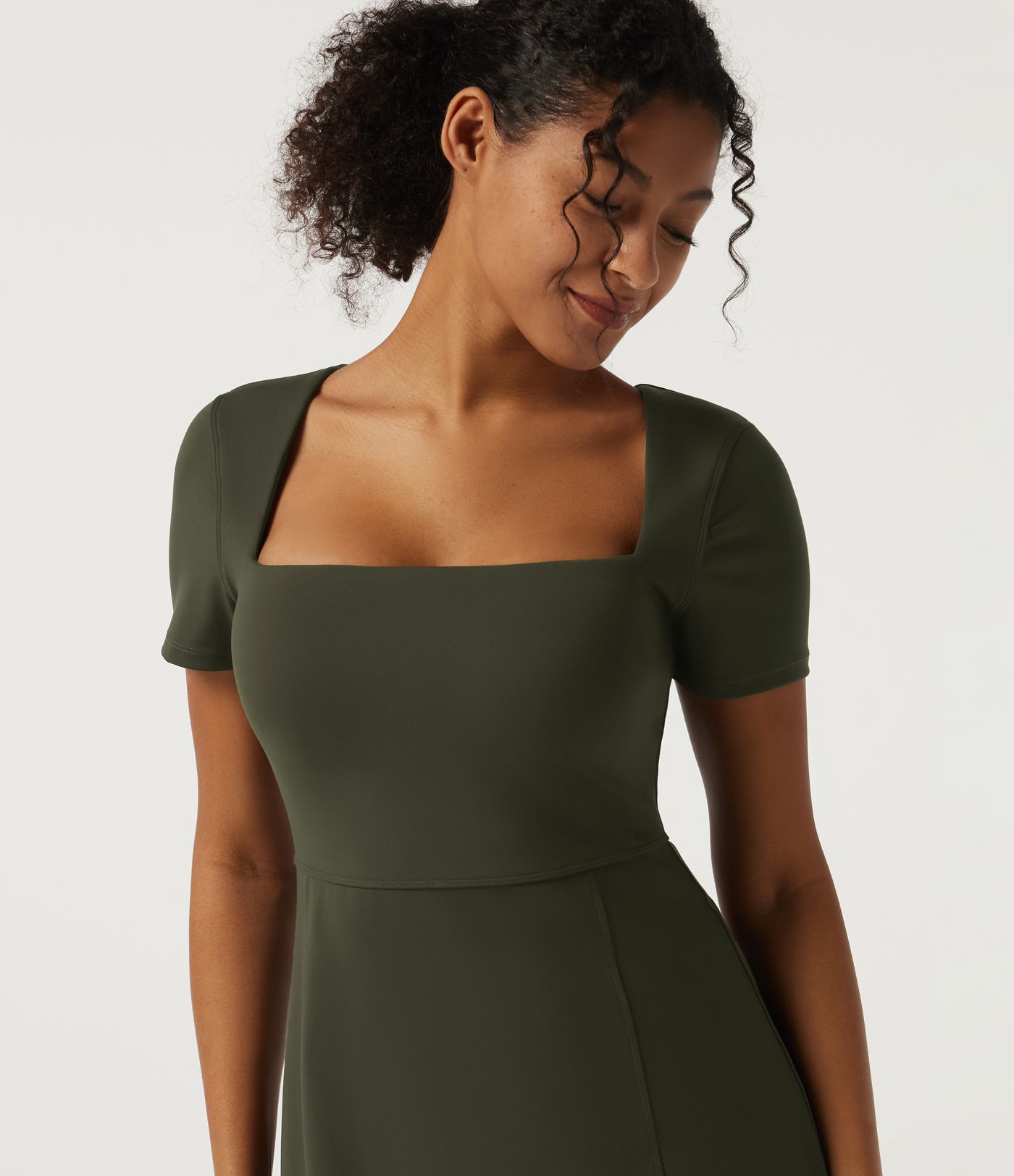 Square Neck A-Line Split Hem Yoga Mini Dress with Built-In Bra and Shorts for DD-F Cups - Easy Peezy Edition Square Neck A-Line Split Hem Yoga Mini Dress with Built-In Bra and Shorts for DD-F Cups - Easy Peezy Edition