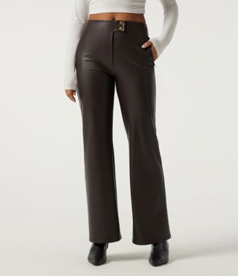 High Waisted Stretchy PU Fleece Casual Bootcut Pants with Pockets High Waisted Stretchy PU Fleece Casual Bootcut Pants with Pockets