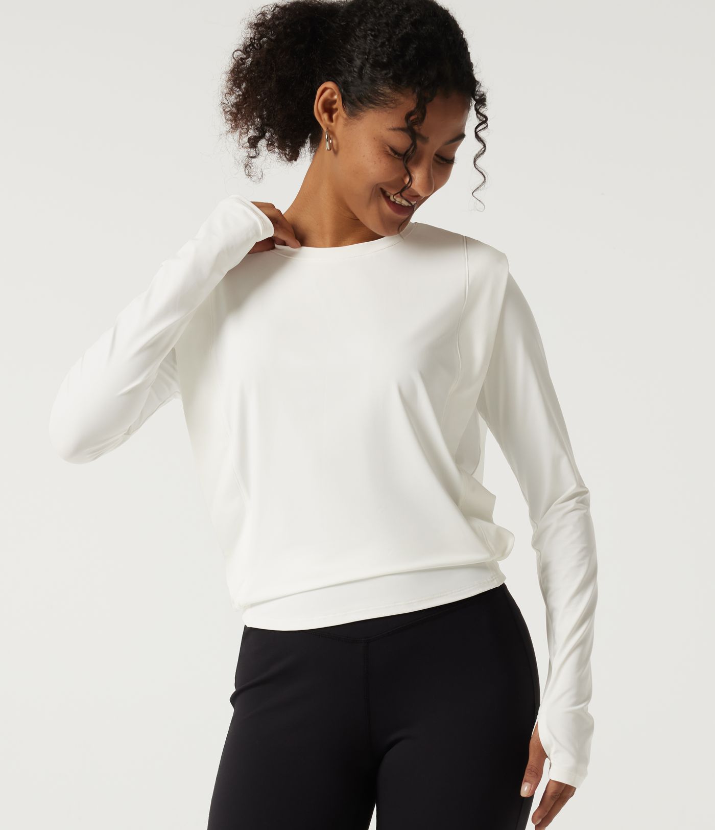 Round Neck Long Sleeve InstantCool Yoga Sports Top with Thumbholes-UPF50+ Round Neck Long Sleeve InstantCool Yoga Sports Top with Thumbholes-UPF50+