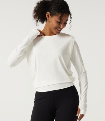 Round Neck Long Sleeve InstantCool Yoga Sports Top with Thumbholes-UPF50+ Round Neck Long Sleeve InstantCool Yoga Sports Top with Thumbholes-UPF50+