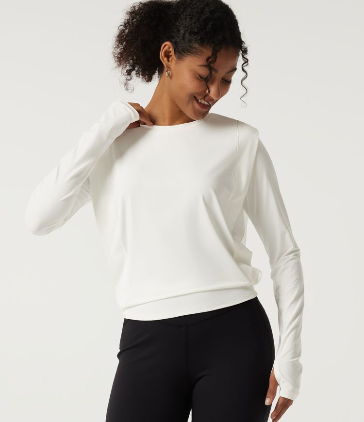 Round Neck Long Sleeve InstantCool Yoga Sports Top with Thumbholes-UPF50+ Round Neck Long Sleeve InstantCool Yoga Sports Top with Thumbholes-UPF50+