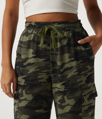 High Waisted Drawstring Camo Waffle Casual Trousers with Pockets High Waisted Drawstring Camo Waffle Casual Trousers with Pockets