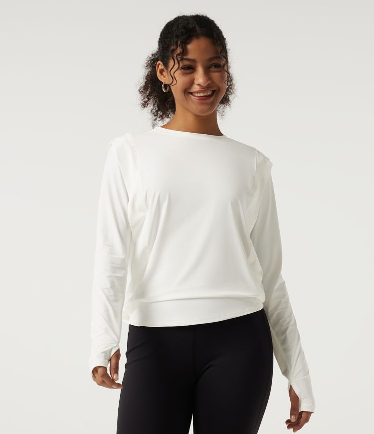 Round Neck Long Sleeve InstantCool Yoga Sports Top with Thumbholes-UPF50+ Round Neck Long Sleeve InstantCool Yoga Sports Top with Thumbholes-UPF50+