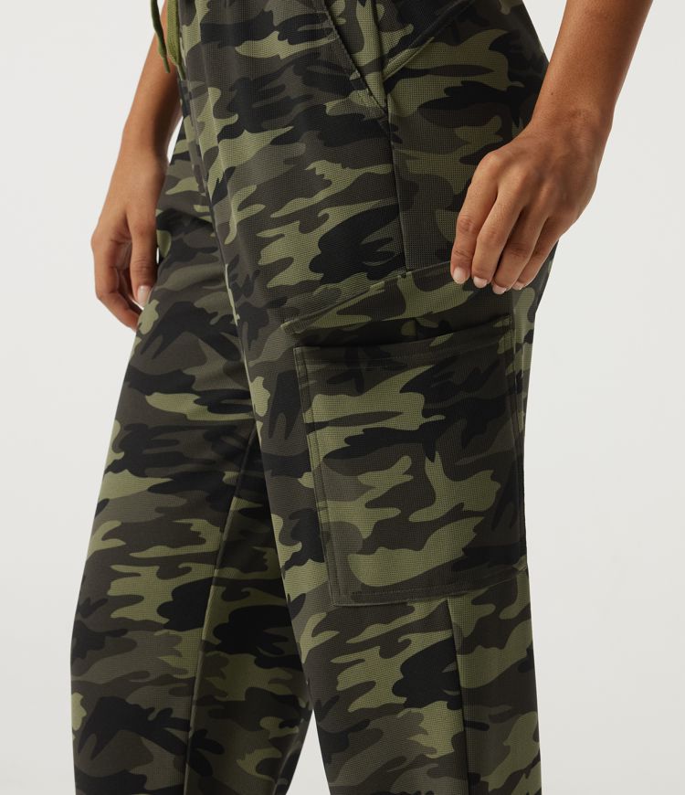 High Waisted Drawstring Camo Waffle Casual Trousers with Pockets High Waisted Drawstring Camo Waffle Casual Trousers with Pockets