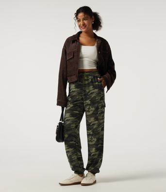 High Waisted Drawstring Camo Waffle Casual Trousers with Pockets High Waisted Drawstring Camo Waffle Casual Trousers with Pockets