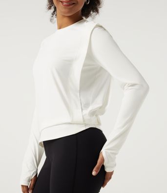 Round Neck Long Sleeve InstantCool Yoga Sports Top with Thumbholes-UPF50+ Round Neck Long Sleeve InstantCool Yoga Sports Top with Thumbholes-UPF50+