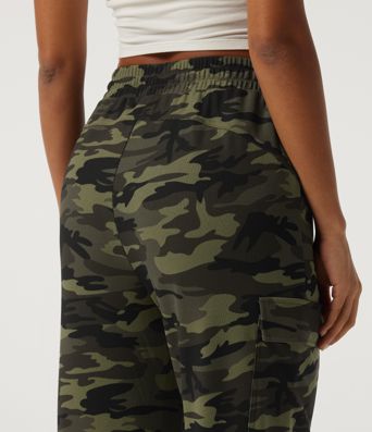 High Waisted Drawstring Camo Waffle Casual Trousers with Pockets High Waisted Drawstring Camo Waffle Casual Trousers with Pockets