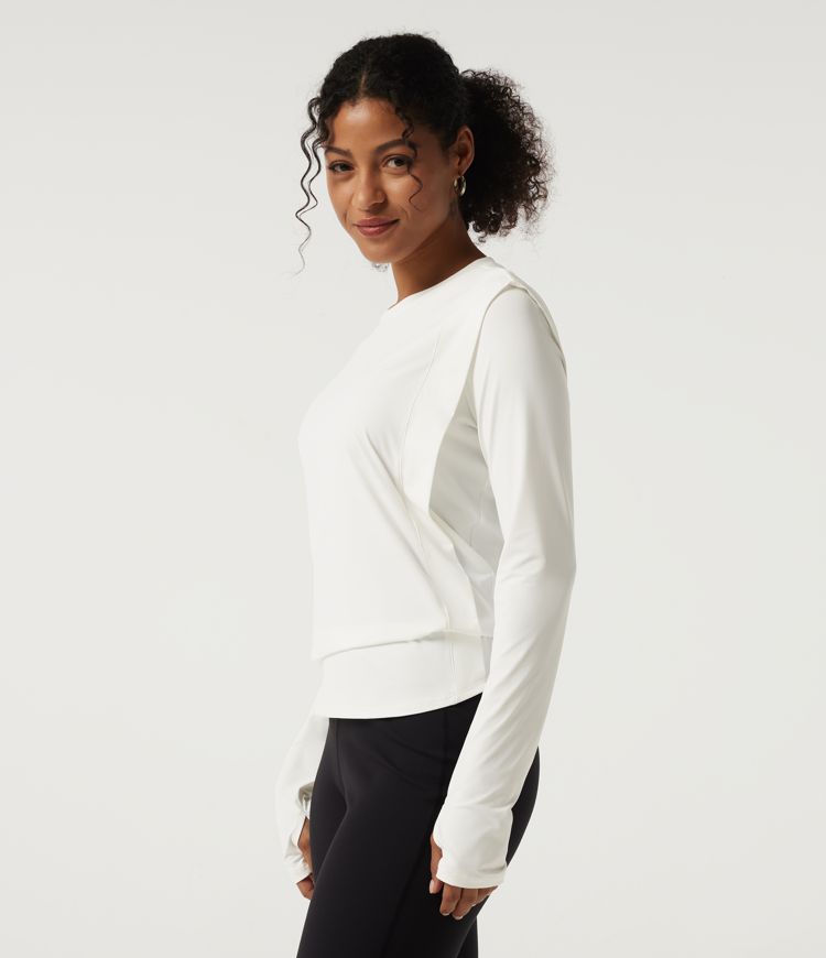 Round Neck Long Sleeve InstantCool Yoga Sports Top with Thumbholes-UPF50+ Round Neck Long Sleeve InstantCool Yoga Sports Top with Thumbholes-UPF50+