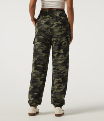 High Waisted Drawstring Camo Waffle Casual Trousers with Pockets High Waisted Drawstring Camo Waffle Casual Trousers with Pockets