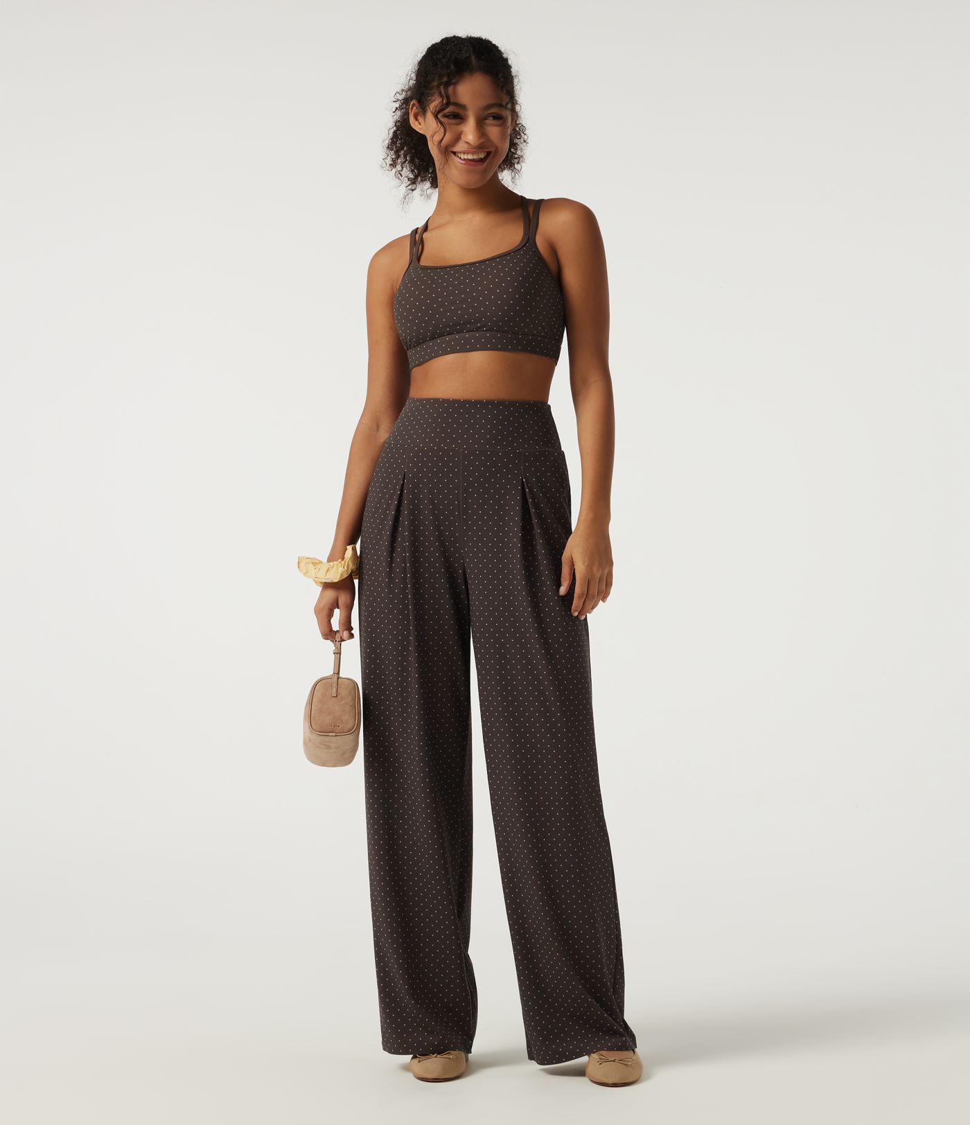 High Waisted Wide Leg Polka Dot Yoga Pants with Pockets High Waisted Wide Leg Polka Dot Yoga Pants with Pockets