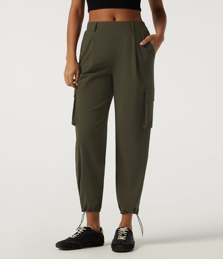 Mid Rise Quick Dry Wrinkle Recovery Tapered Running Cargo Pants with Pockets