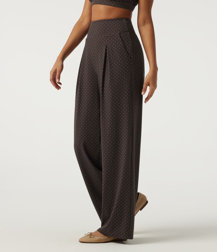 High Waisted Wide Leg Polka Dot Yoga Pants with Pockets High Waisted Wide Leg Polka Dot Yoga Pants with Pockets