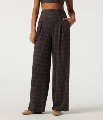 High Waisted Wide Leg Polka Dot Yoga Pants with Pockets High Waisted Wide Leg Polka Dot Yoga Pants with Pockets