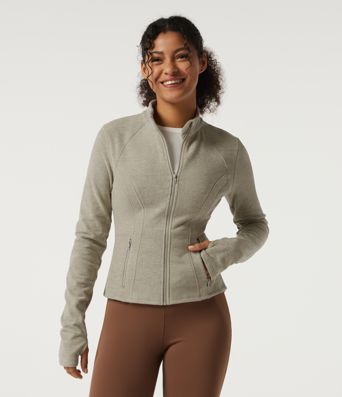 Stand Collar Long Sleeve Fleece Workout Jacket with Pockets and Thumb Holes Stand Collar Long Sleeve Fleece Workout Jacket with Pockets and Thumb Holes