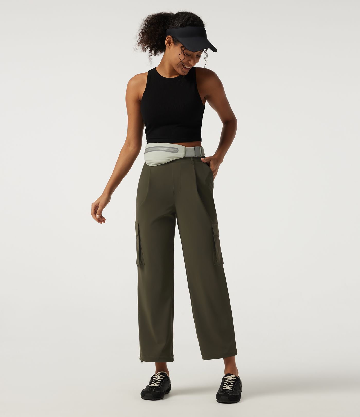 Mid Rise Quick Dry Wrinkle Recovery Tapered Running Cargo Pants with Pockets