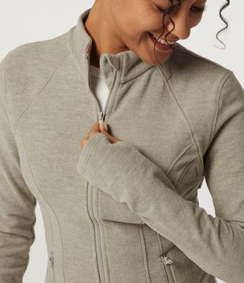 Stand Collar Long Sleeve Fleece Workout Jacket with Pockets and Thumb Holes Stand Collar Long Sleeve Fleece Workout Jacket with Pockets and Thumb Holes