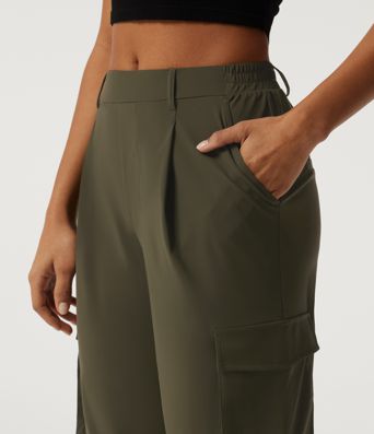 Mid Rise Quick Dry Wrinkle Recovery Tapered Running Cargo Pants with Pockets
