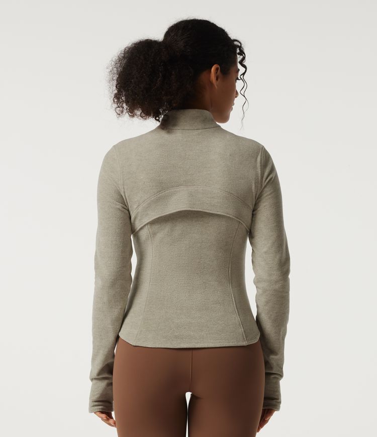 Stand Collar Long Sleeve Fleece Workout Jacket with Pockets and Thumb Holes Stand Collar Long Sleeve Fleece Workout Jacket with Pockets and Thumb Holes