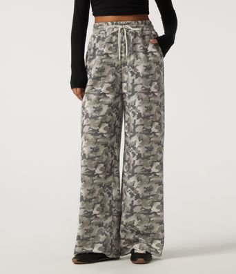 High Waisted Corduroy Camo Drawstring Casual Baggy Pants with Pockets
