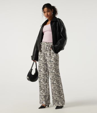 High Waisted Corduroy Camo Drawstring Casual Baggy Pants with Pockets