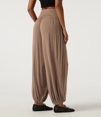 Ribbed Mid Rise Ruched Casual Pants with Pockets Ribbed Mid Rise Ruched Casual Pants with Pockets