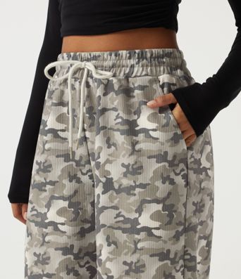 High Waisted Corduroy Camo Drawstring Casual Baggy Pants with Pockets