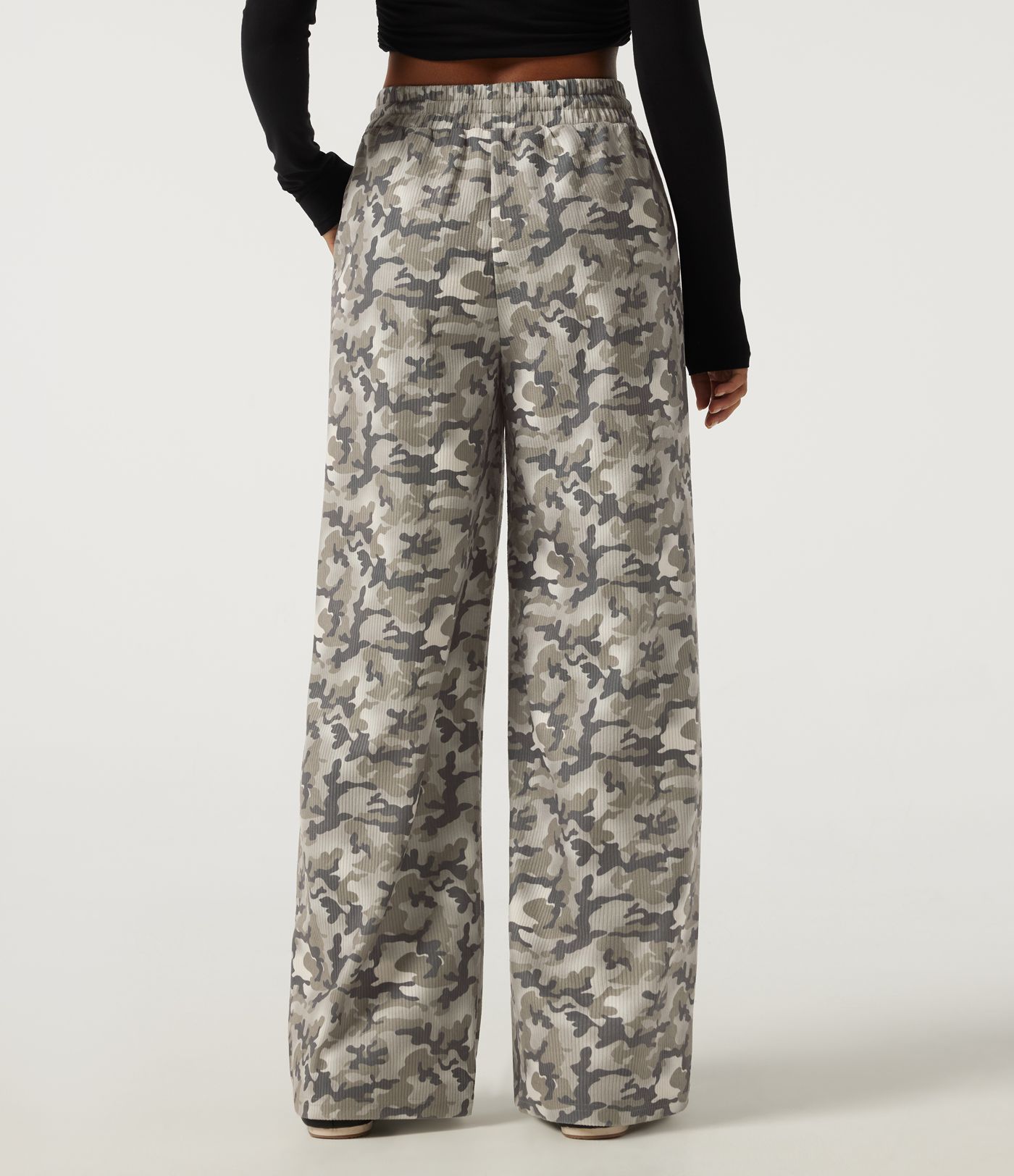 High Waisted Corduroy Camo Drawstring Casual Baggy Pants with Pockets