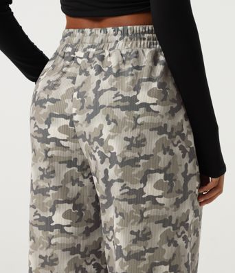 High Waisted Corduroy Camo Drawstring Casual Baggy Pants with Pockets