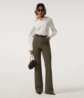 High Waisted Bootcut Work Cotton Pant with Pockets
