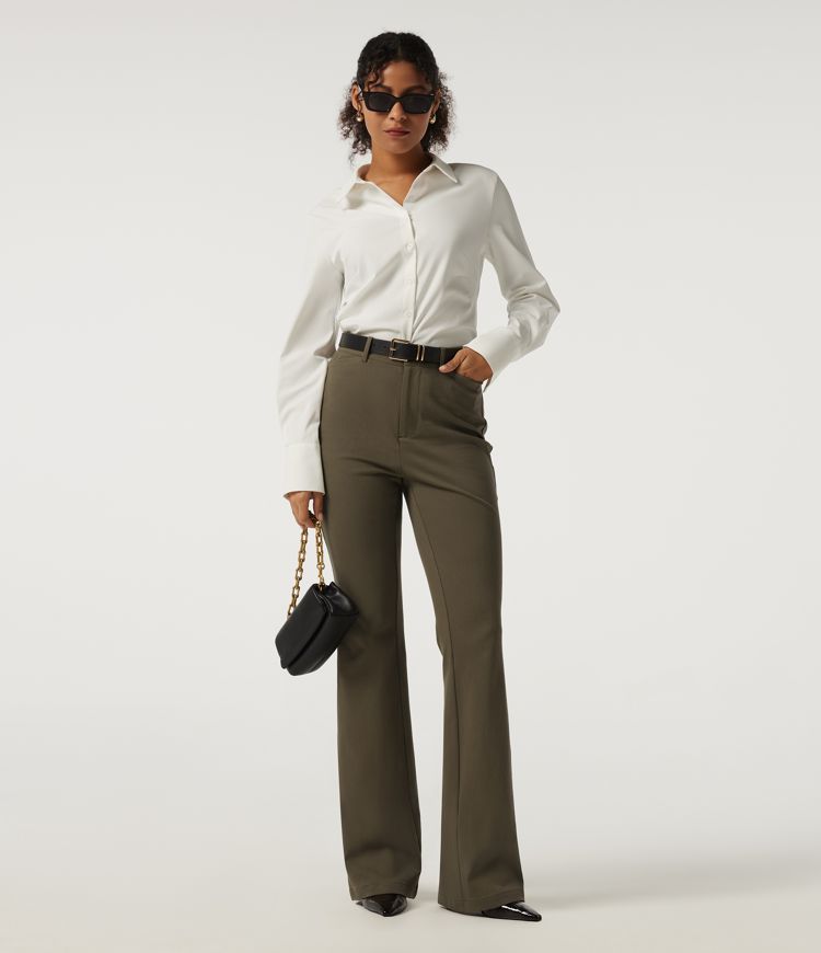 High Waisted Bootcut Work Cotton Pant with Pockets