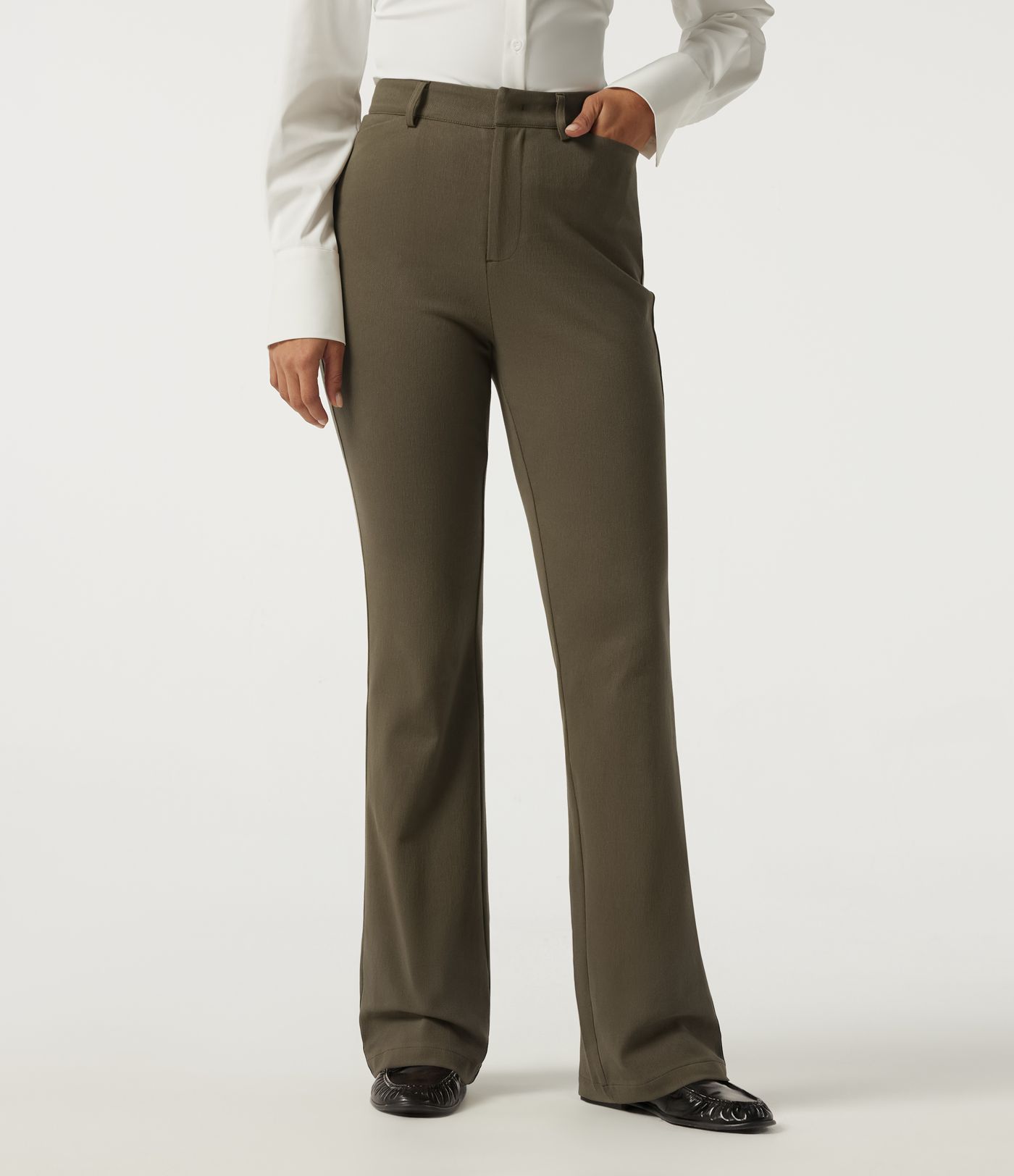 High Waisted Bootcut Work Cotton Pant with Pockets