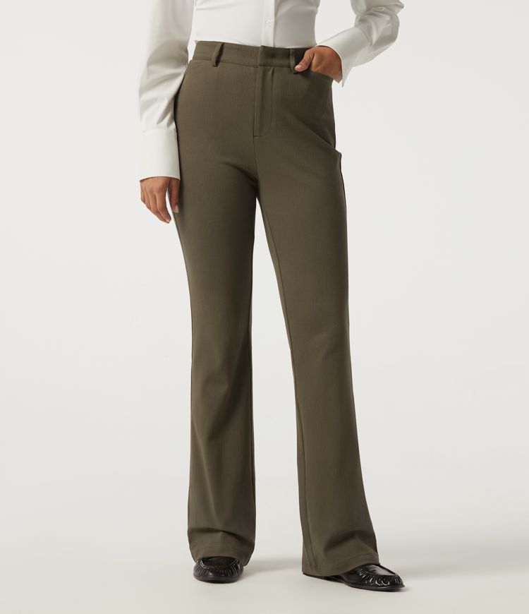 High Waisted Bootcut Work Cotton Pant with Pockets