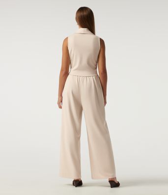 Lapel Collar Sleeveless Straight Leg Work Jumpsuit with Pockets - Easy Peezy Edition