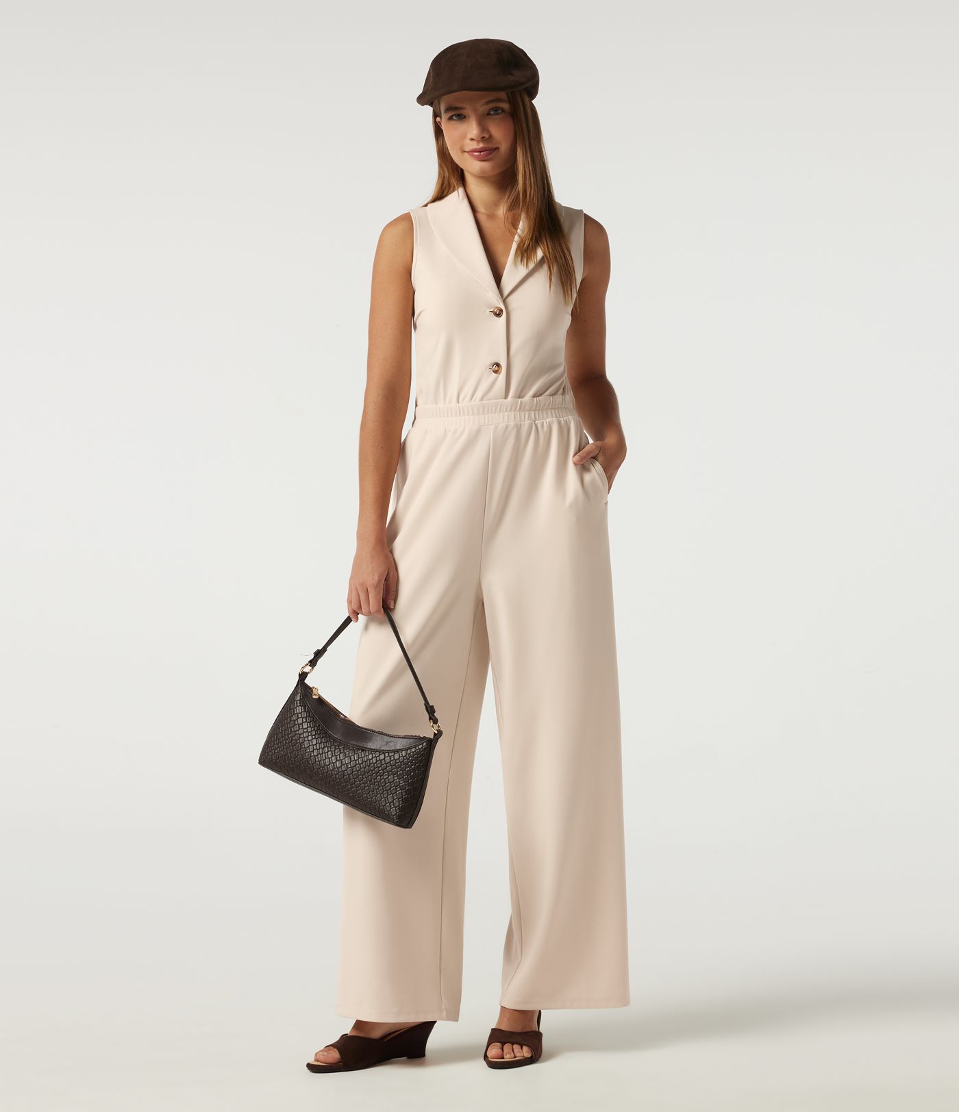 Lapel Collar Sleeveless Straight Leg Work Jumpsuit with Pockets - Easy Peezy Edition