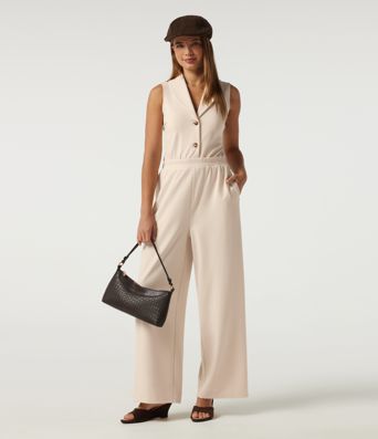 Lapel Collar Sleeveless Straight Leg Work Jumpsuit with Pockets - Easy Peezy Edition