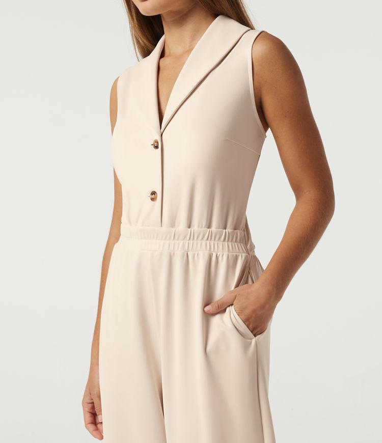 Lapel Collar Sleeveless Straight Leg Work Jumpsuit with Pockets - Easy Peezy Edition