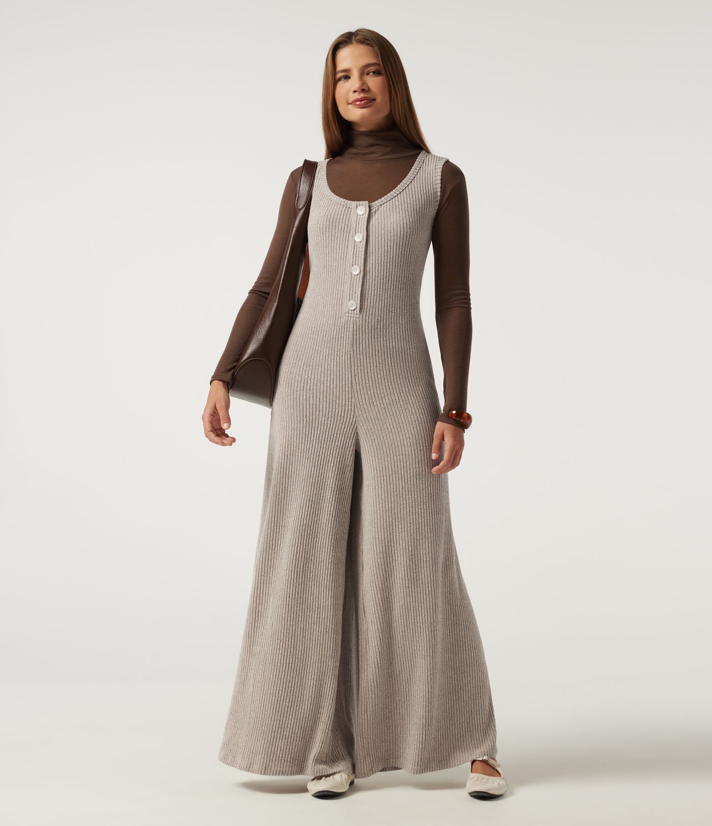 Ribbed Knit U Neck Wide Leg Casual Jumpsuit with Pockets