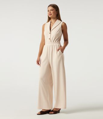 Lapel Collar Sleeveless Straight Leg Work Jumpsuit with Pockets - Easy Peezy Edition