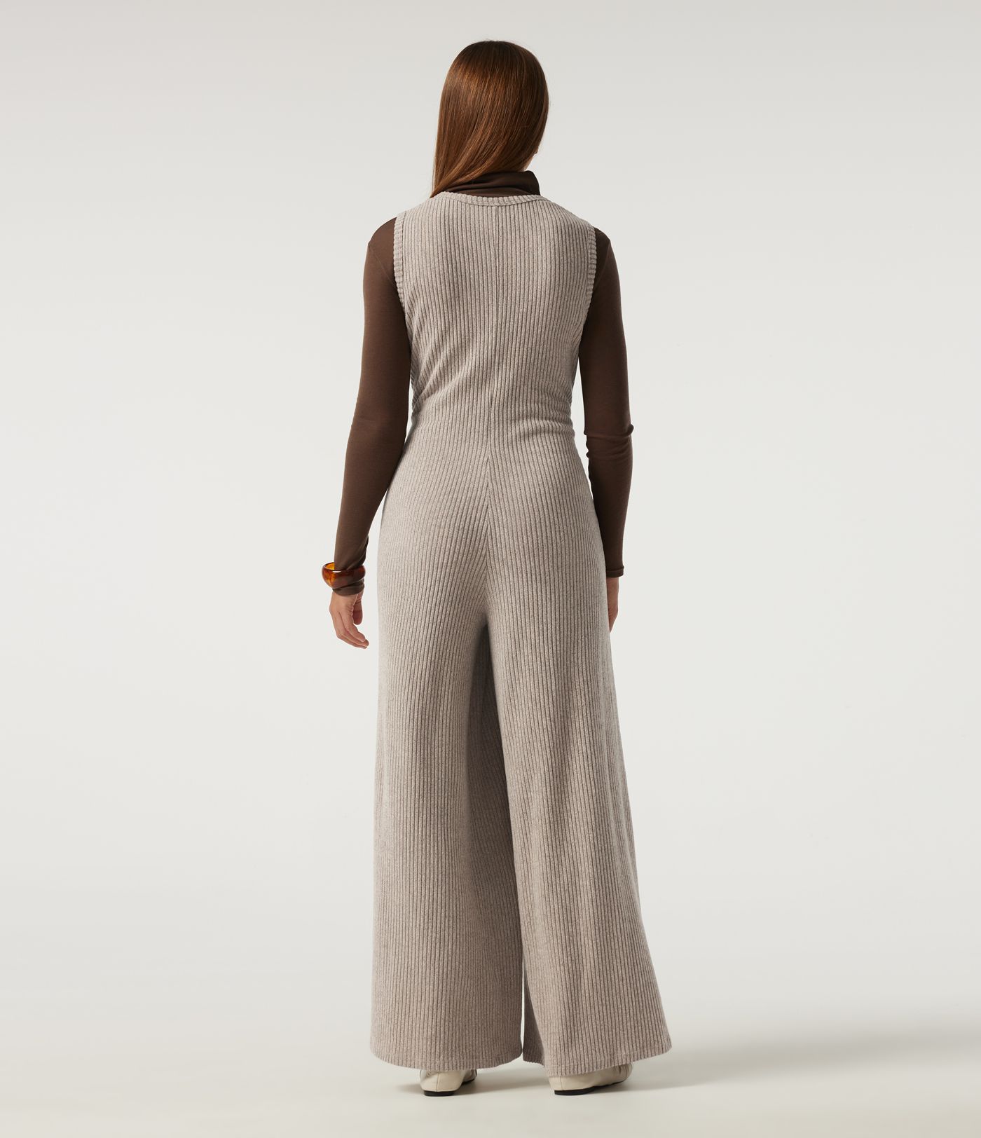 Ribbed Knit U Neck Wide Leg Casual Jumpsuit with Pockets