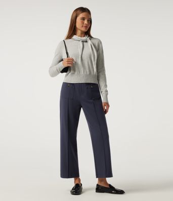 High Waisted Straight Leg Pintuck Work Pants with Pockets