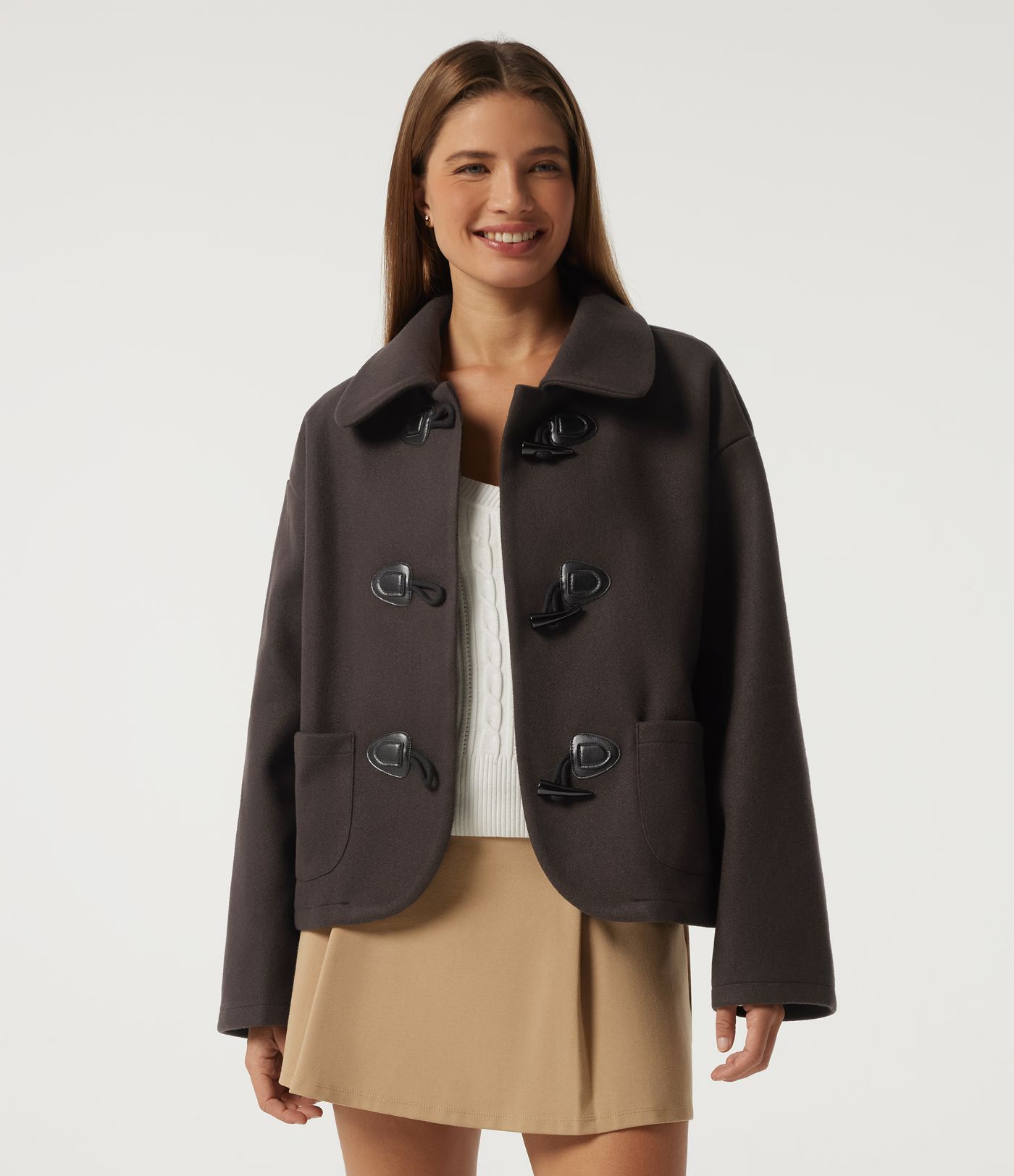 Collared Long Sleeve Casual Coat with Pockets Collared Long Sleeve Casual Coat with Pockets