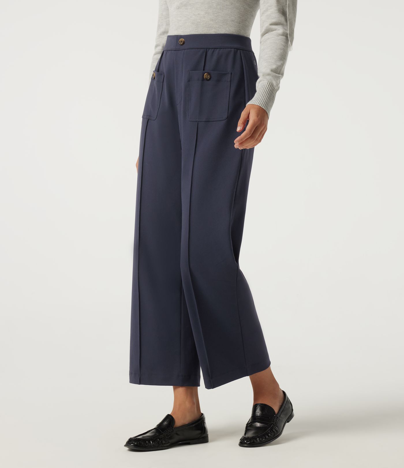 High Waisted Straight Leg Pintuck Work Pants with Pockets