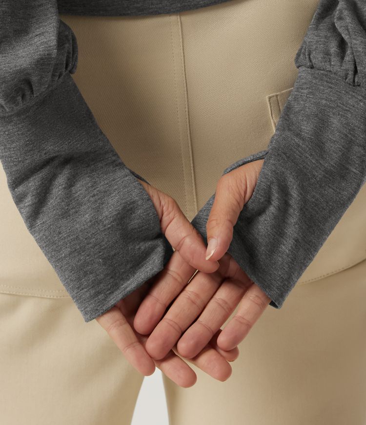 V Neck Long Sleeve Casual T-Shirt with Thumbholes