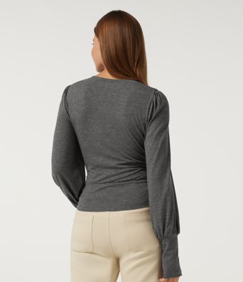 V Neck Long Sleeve Casual T-Shirt with Thumbholes