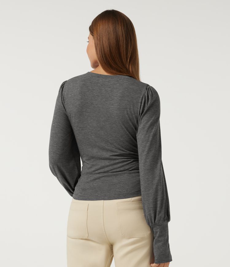V Neck Long Sleeve Casual T-Shirt with Thumbholes