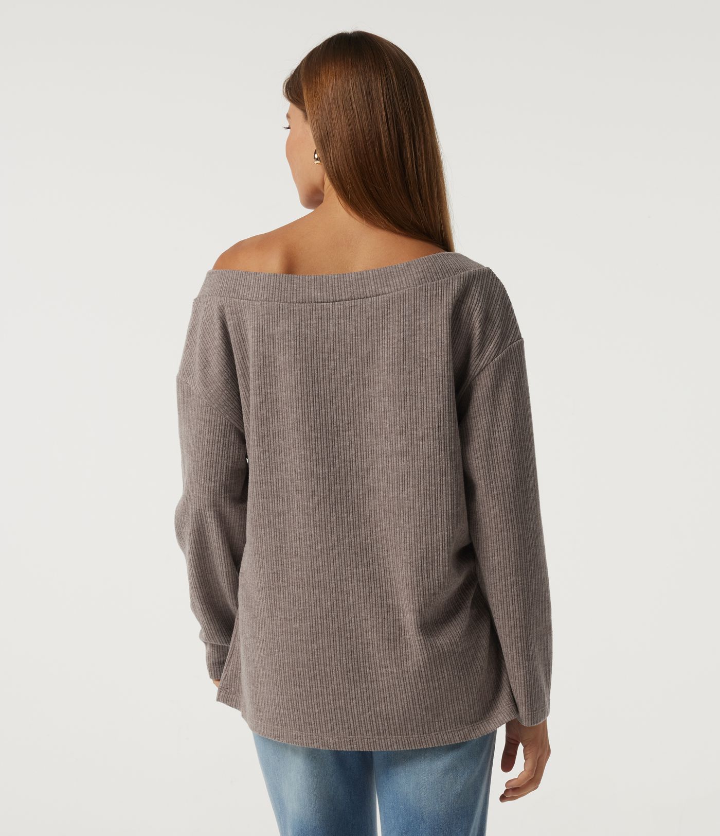 Ribbed Off Shoulder Long Sleeve Ruched Casual Top